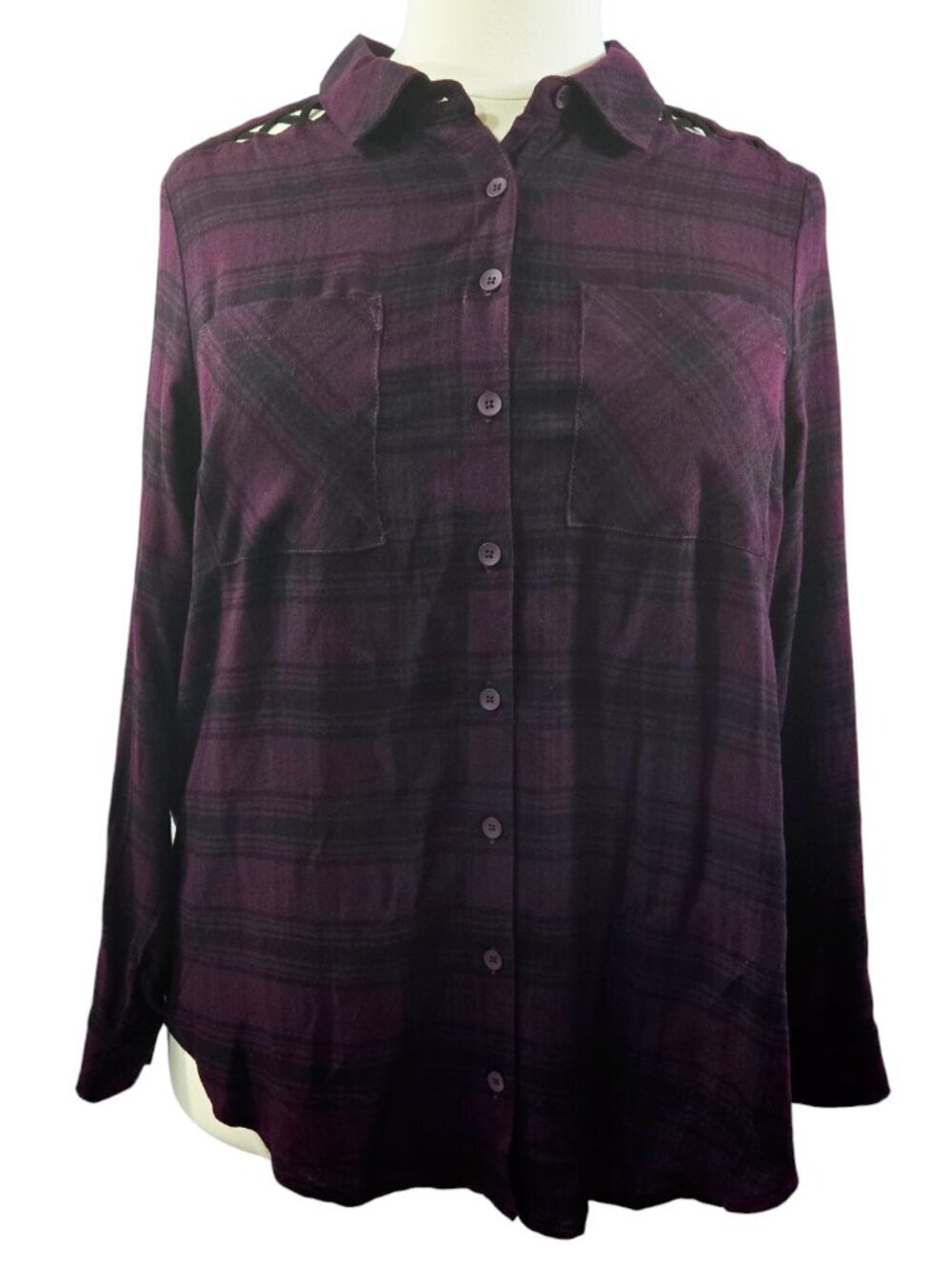 Torrid NWT Plaid Purple Brushed Softest Flannel Button Up Tunic Cabincore